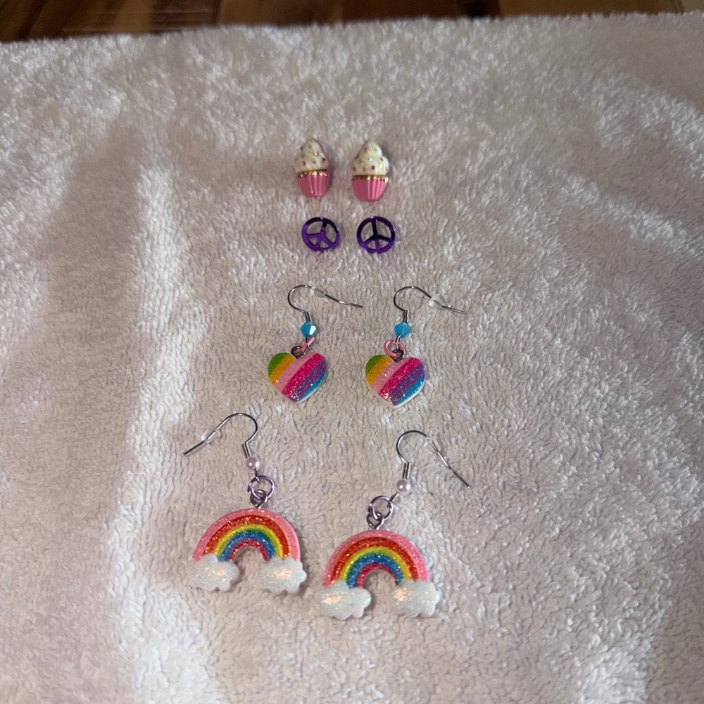 Colorful Rainbow and Cupcake Earrings Set